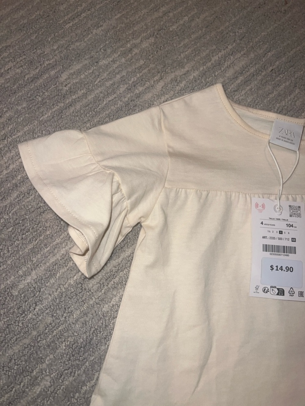 NWT Zara Cream Ruffle Short Sleeve Tee 4 Years | Kids spring summer tops - Picture 3 of 3